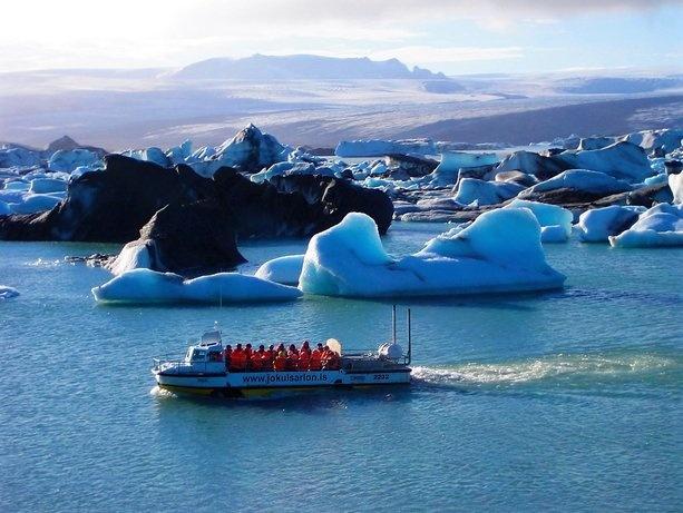 Take a boat ride on Langjökull Glacier Lagoon in southern Iceland. 