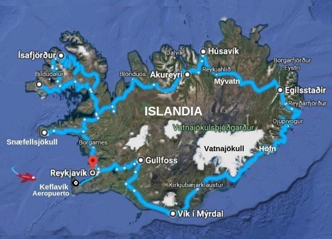 mapa vuelta islandia 14 días