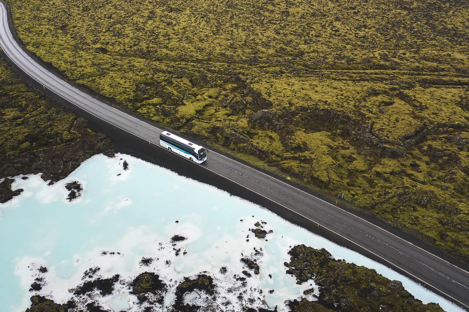 Bus going to Blue lagoon on Iceland