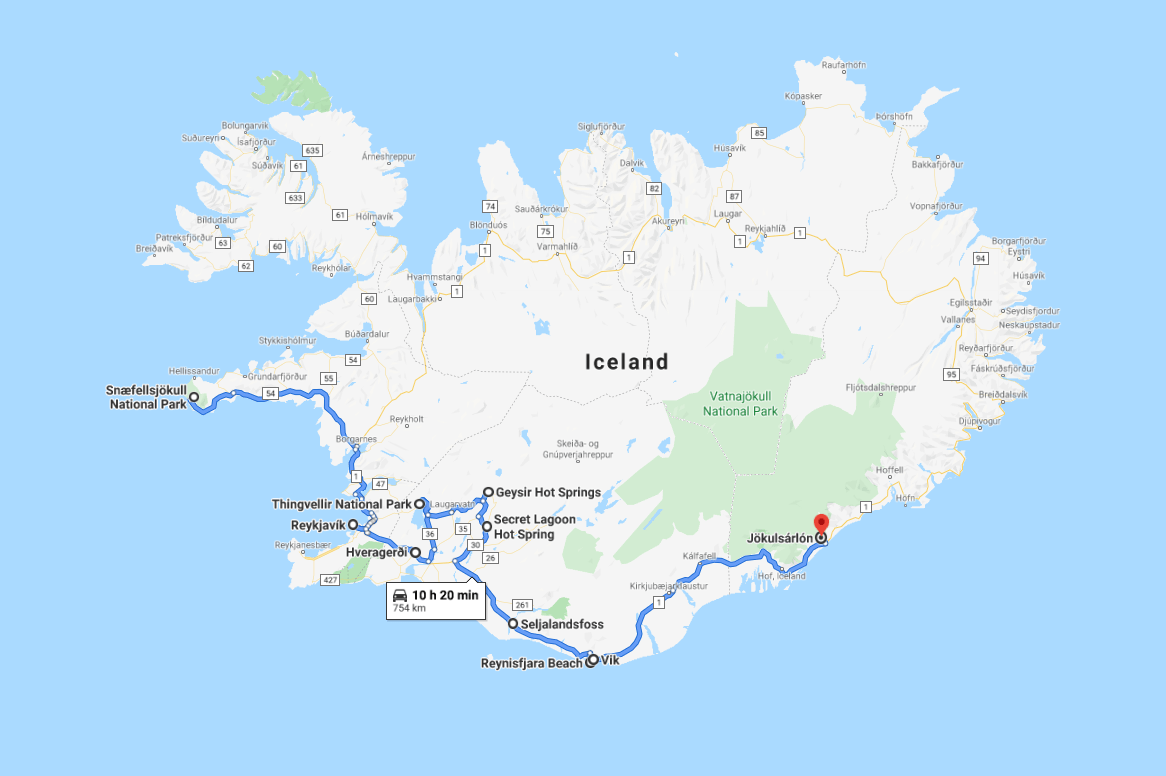 Possible locations and sites to see while spending 3 to 8 days in Iceland. Day trips from Reykjavik.