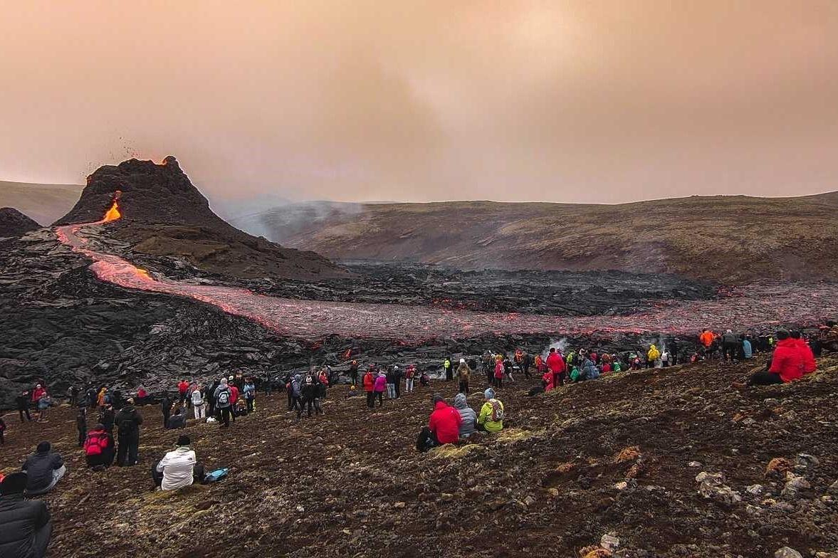 Hike to the volcano eruption in Iceland