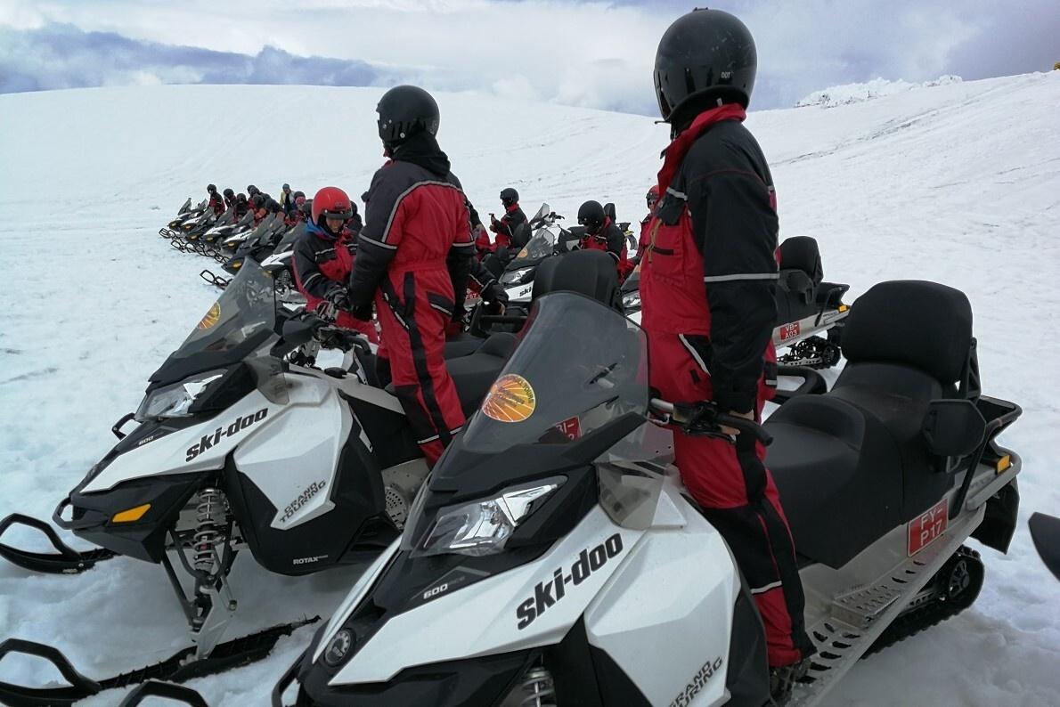 Snowmobile tour on Vatnajokull glacier in Iceland