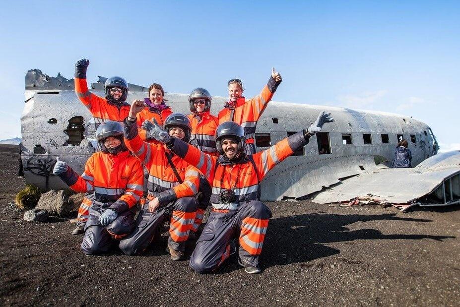 At the plane wreck during the South Coast Iceland tour