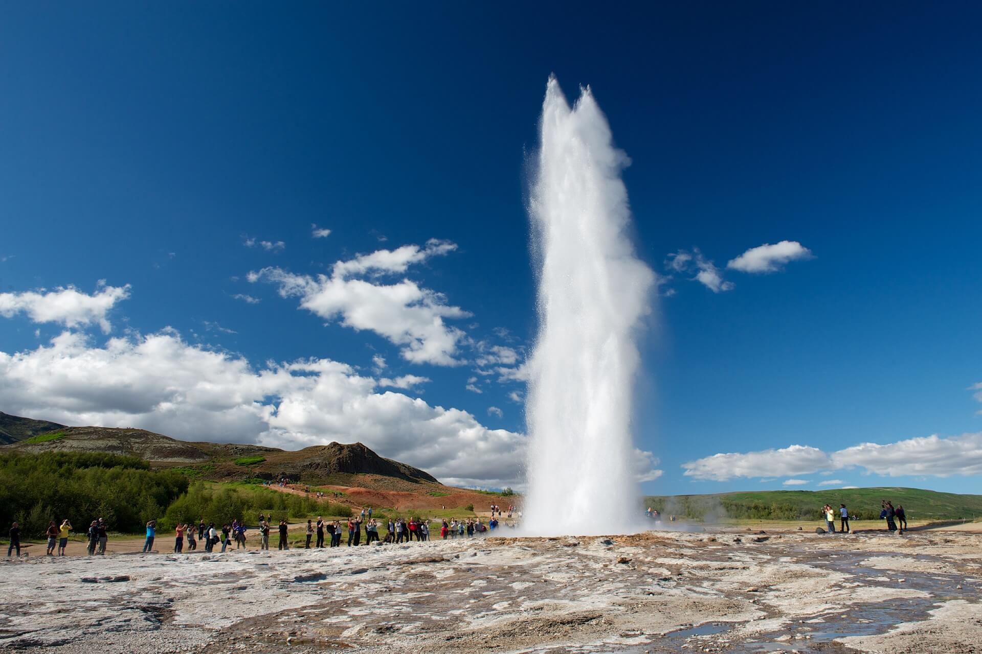 Euroption of geyser Strokur, Golden Circle of Iceland