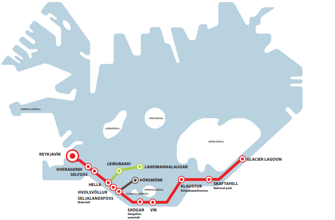 mapa de los autobuses al interior de Islandia mapa autobuses interior islandia