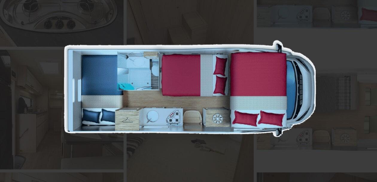 plano autocaravana distribución de camas