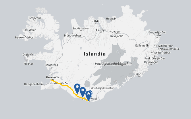 Mapa de Costa Sur de Islandia