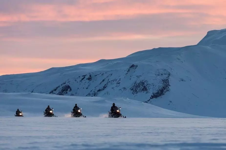 Glacier Langjökull Snowmobiling on the glacier Langjökull