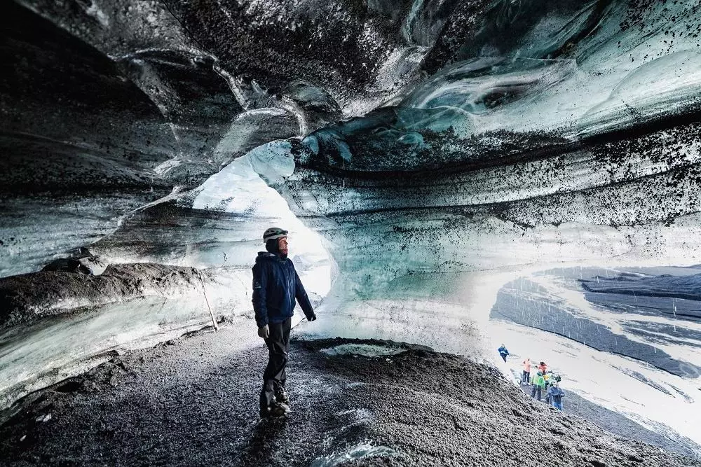 Ice cave under the volcano tour in Iceland