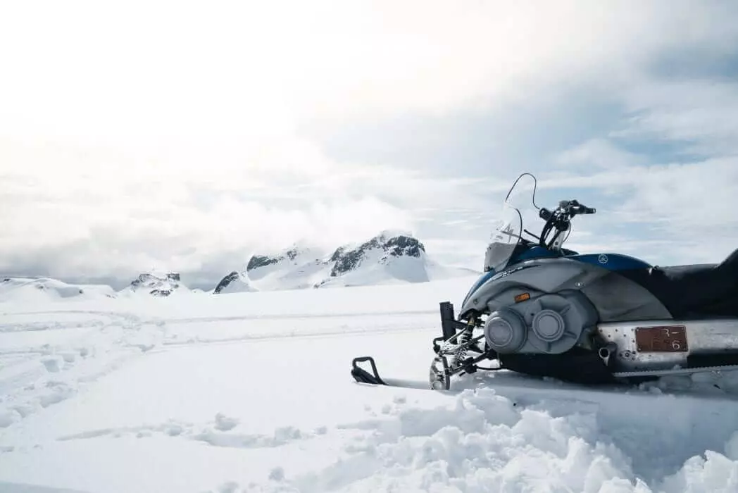 Snowmobile tour on Langjokull glacier on Iceland