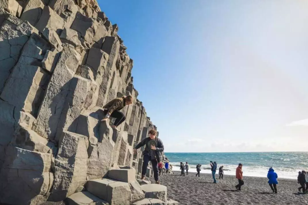 Basalt columns on Reynisfjara Beach on Iceland's South Coast