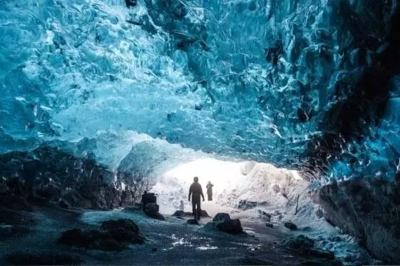 Inside an ice cave on the South Coast of Iceland