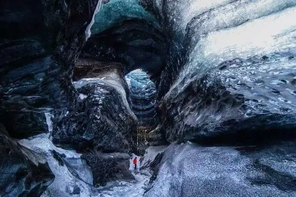 Inside the ice cave on Iceland's South Coast