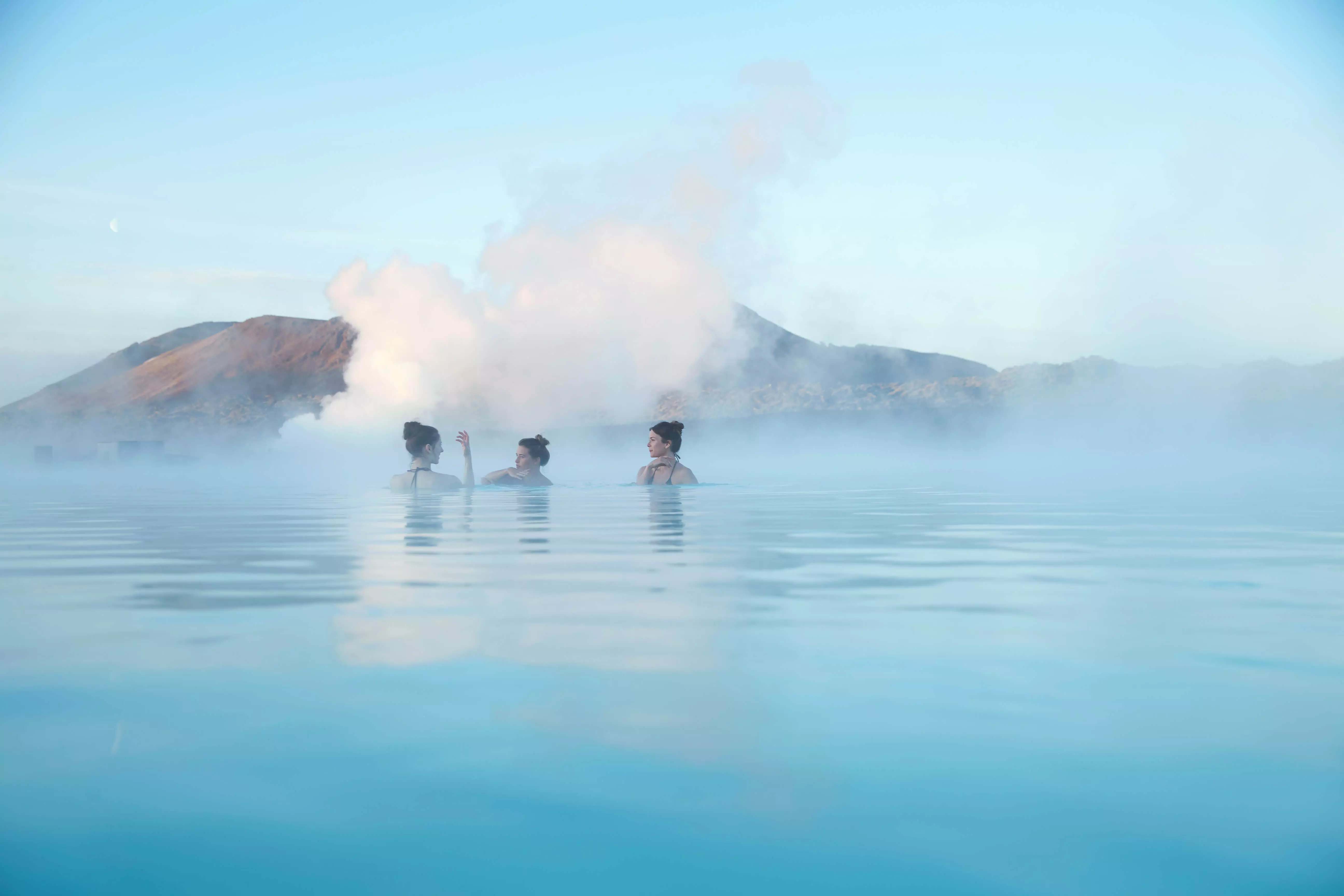 bath in the warm waters of the world famous Blue Lagoon in Iceland