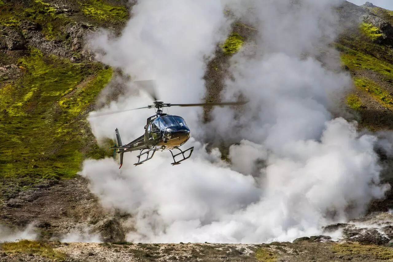 Helicopter tour to a geothermal area in Iceland
