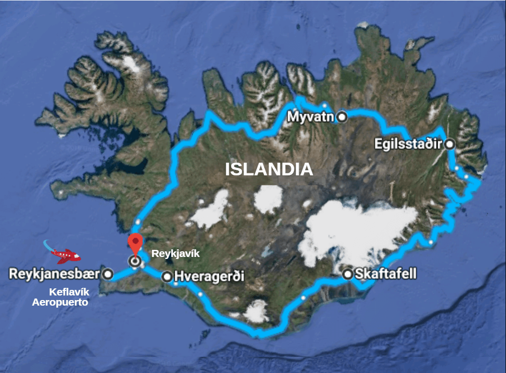 Mapa de circulo de 7 días en Islandia