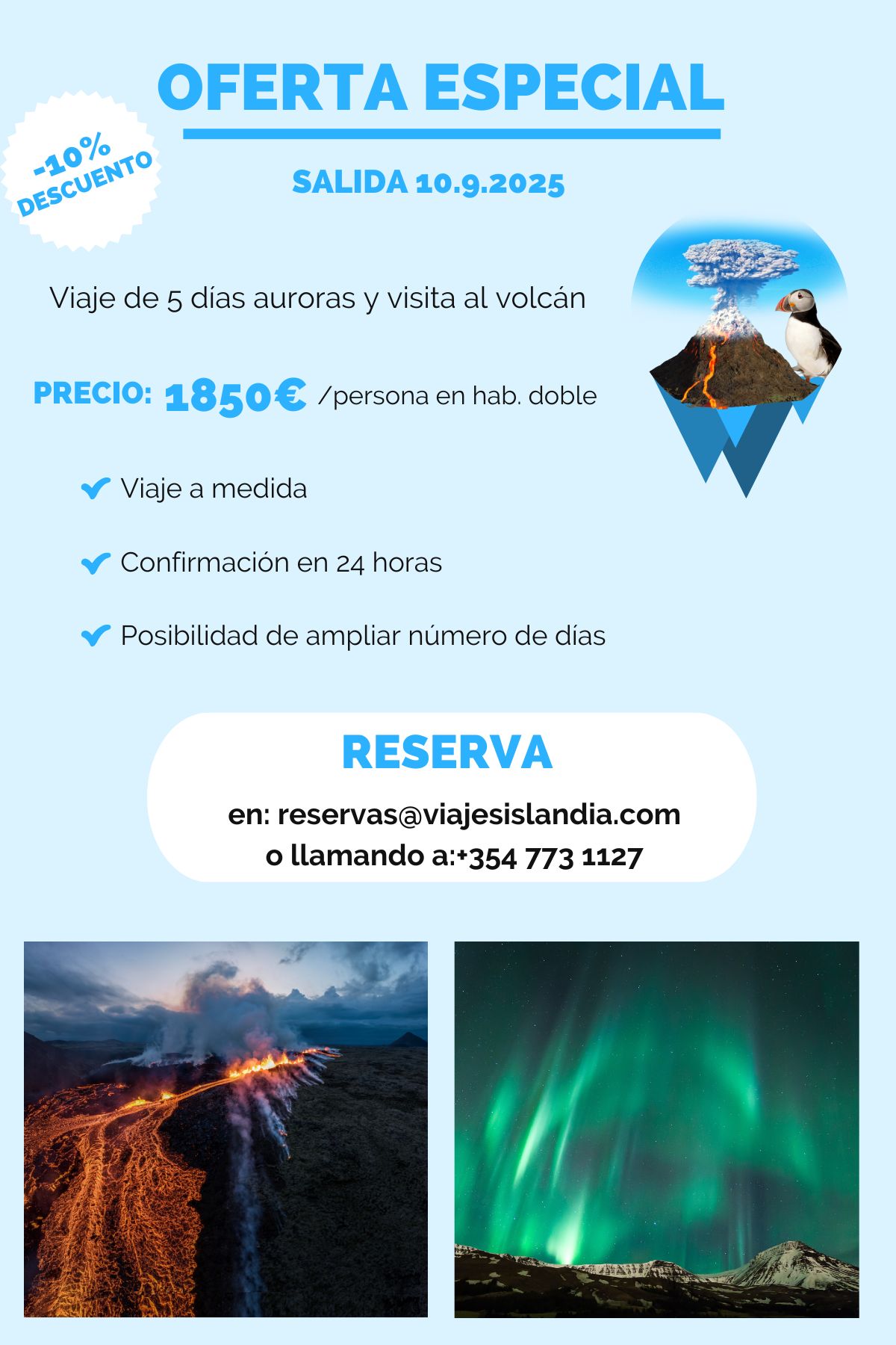 Viaje Volcanes y Auroras